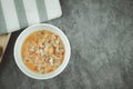 Spicy crab roe chili sauce served in white bowl Royalty Free Stock Photo