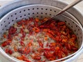 Spicy crawfish boiling in a stock pot in Lousiana Royalty Free Stock Photo