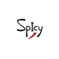 Spicy. Decorative inscription. Black lettering with red hot pepper on white background