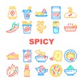 Spicy Dish Flavor Food Collection Icons Set Vector