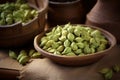 Spicy Dry green cardamom. Generate Ai Royalty Free Stock Photo