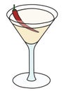 Spicy Fifty classic New Era cocktail in Martini glass. Vodka Vanilla sweet and spicy drink decorated with red chilli