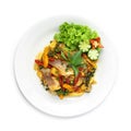 Spicy Fish Stir fried with Chili,Peppers,herbs,eggplants and baby corn Thai Food Style or Cleanfood and Dietfood