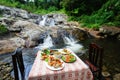 Spicy food set at waterfall Royalty Free Stock Photo