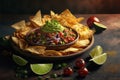 Spicy fresh Nachos with vegetables and toppings