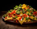 spicy fresh Nachos with vegetables.