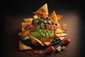 Spicy fresh Nachos with vegetables and toppings