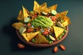 Spicy fresh Nachos with vegetables and toppings