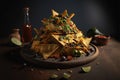 Spicy fresh Nachos with vegetables and toppings