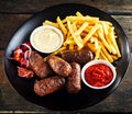 Spicy fried cevapcici rolled meat patties