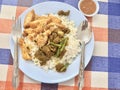 Spicy fried rice, beef and chicken salad Royalty Free Stock Photo