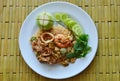 Spicy fried rice seafood and pork with eggplant in shrimp paste sauce on dish Royalty Free Stock Photo