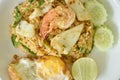 spicy fried rice seafood shrimp and squid in tom yum sauce on plate