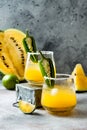 Spicy golden watermelon margarita cocktail with jalapeno and lime. Royalty Free Stock Photo