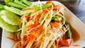 Spicy green papaya salad, seafood samui Royalty Free Stock Photo