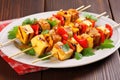 spicy, grilled fish skewers on bamboo sticks Royalty Free Stock Photo