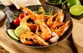 Spicy grilled prawns with garlic and rosemary