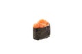 Spicy gunkan maki sushi with salmon isolated on white background Royalty Free Stock Photo