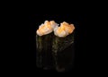 Spicy Gunkan maki sushi with scallops, black background