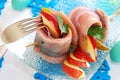 Spicy herring rolls with apple and gherkin for easter Royalty Free Stock Photo
