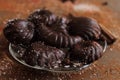 Spicy home-made chocolate from small metal forms Royalty Free Stock Photo