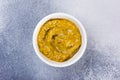 Spicy homemade mustard sauce in white bowl Royalty Free Stock Photo