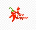 Spicy or hot chili pepper holding fire in hand, graphic design