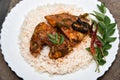 Spicy hot fish curry and rice from Kerala India Royalty Free Stock Photo