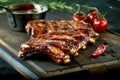 Spicy hot grilled spare ribs from a summer BBQ Royalty Free Stock Photo