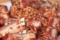 Spicy hot grilled spare ribs from a summer BBQ Royalty Free Stock Photo