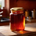 Spicy hot preserved chili oil in jar, homemade condiment