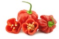 Spicy hot red habanero peppers and a cut one Royalty Free Stock Photo