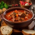 Spicy Hungarian Goulash & x28;Meat and Vegetable Stew& x29; Close-up Shot