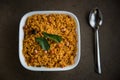 Spicy indian vegan/vegetarian food - tamarind flavored rice - Indian home cooked food with copy space