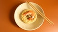 Spicy instant noodle soup with shrimp. shrimp soup, cooking, food. Raw dried circle-shaped vermicelli in a plate. Asian food. Royalty Free Stock Photo