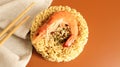 Spicy instant noodle soup with shrimp. shrimp soup, cooking, food. Raw dried circle shaped vermicelli with spicy. Asian food. Royalty Free Stock Photo