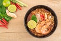 Spicy instant noodles soup with shrimp Royalty Free Stock Photo