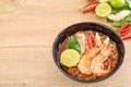 Spicy instant noodles soup with shrimp Royalty Free Stock Photo