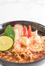 Spicy instant noodles soup with shrimp Royalty Free Stock Photo