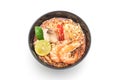 Spicy instant noodles soup with shrimp Royalty Free Stock Photo