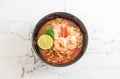 Spicy instant noodles soup with shrimp Royalty Free Stock Photo