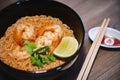 Spicy instant thai style noodles soup with shrimp tom yum kung Royalty Free Stock Photo