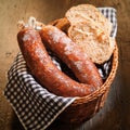 Spicy Italian salami sausage with crusty baguette