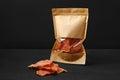 Spicy jerky pork meat in paper package