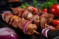 Spicy Kebab with Succulent Meat and Tasty Onions on a Skewer