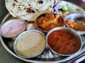 Spicy Kolhapuri Chicken thali.