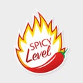 Spicy level sticker on white background. Vector illustration design. Burning hot Royalty Free Stock Photo