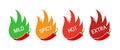 Spicy levels chili pepper icon. Mild, spicy, hot, extra sauce. Vector