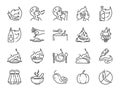 Spicy line icon set. Included the icons as Tom yum kung, Chili, Ghost pepper, seasoning, flavor, hot and more.