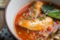 Spicy mackerels salad in tomato sauce